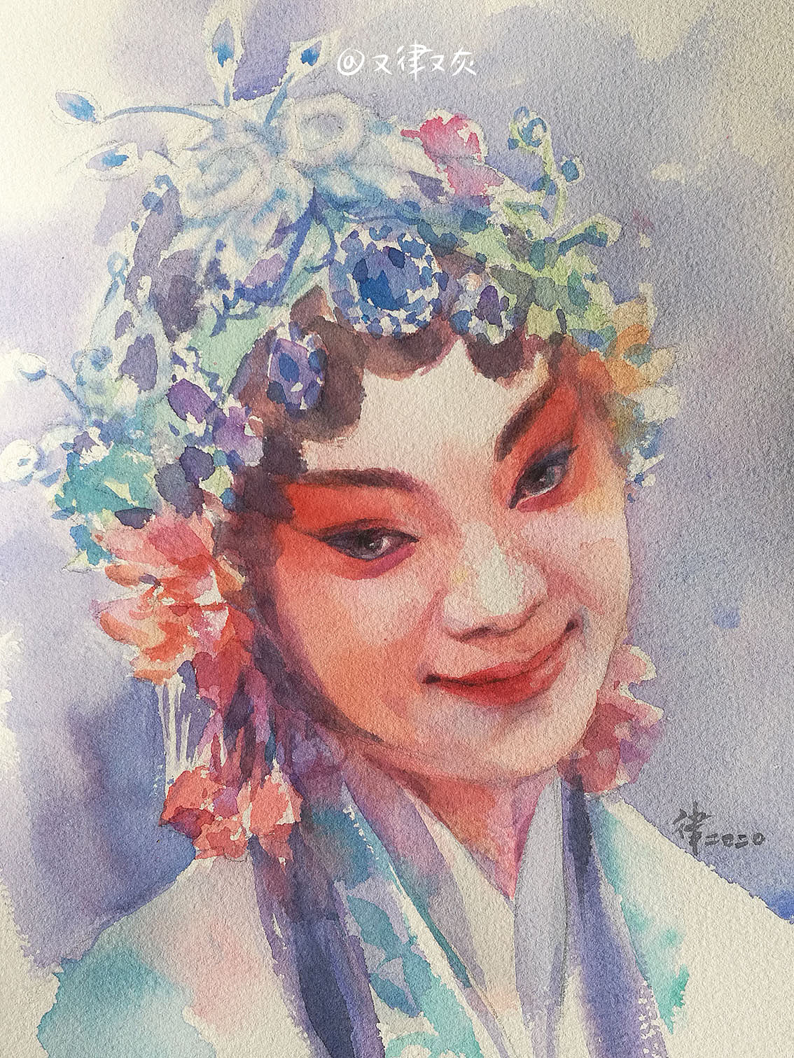 色彩融化的瞬间我在10月11月间断断续续画了一组京剧题材纸上水彩人像