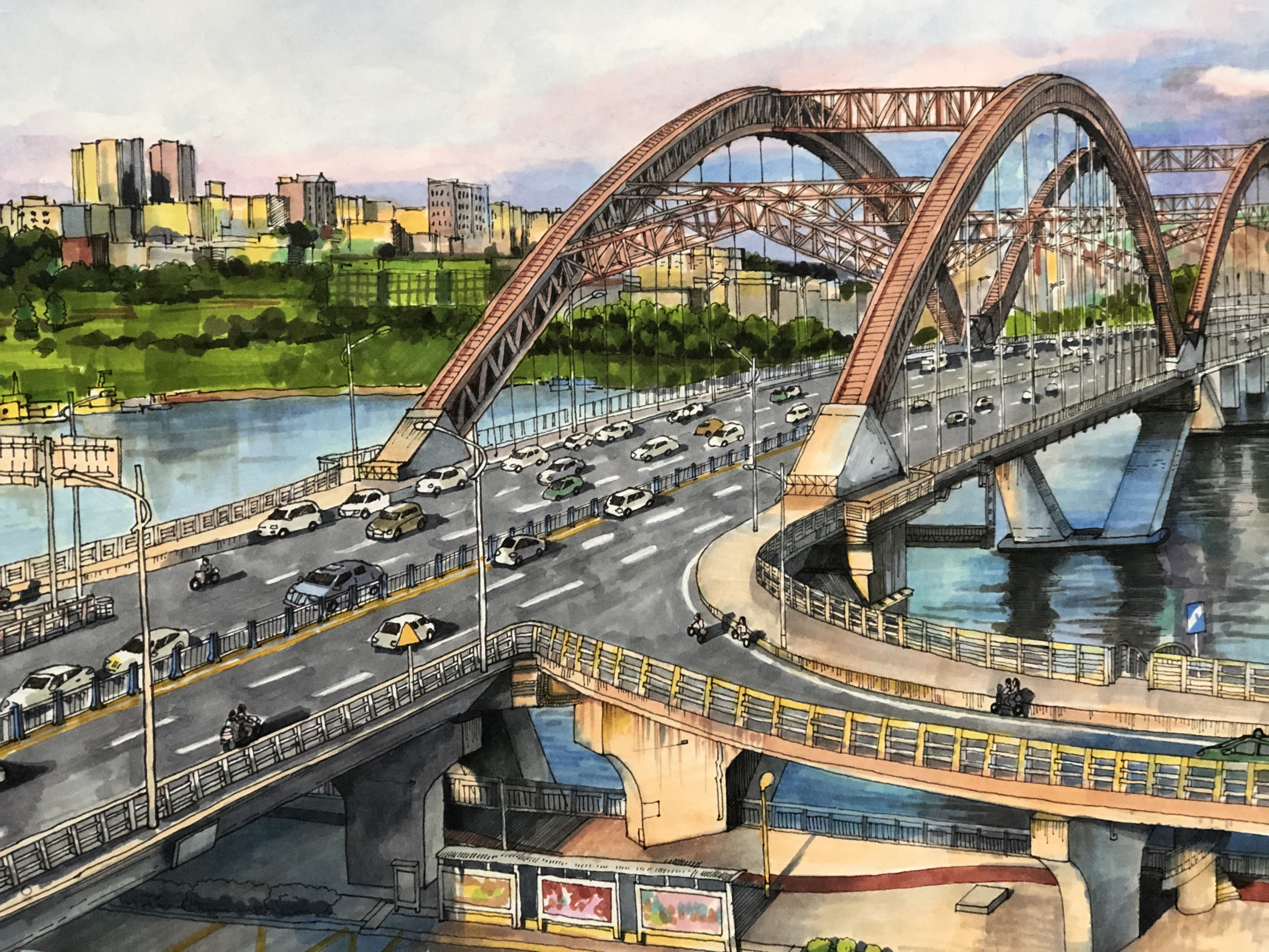 未来城市之桥幻想画图片