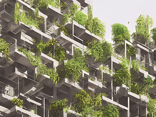 ai创作实验室#建筑外立面,竖向铝格栅,绿植,露台