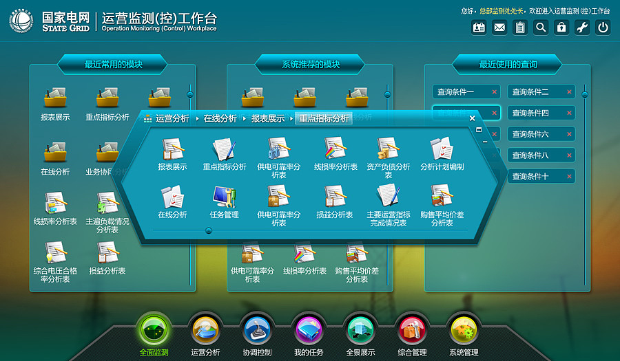 2013年6月为国家电网做的运营监测工作台系统-导航部分的ui界面.