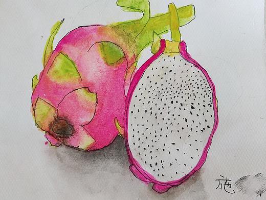 7岁孩子写生作品——火龙果（个人主页-ZMzY0ODM5Njg=） - 儿童插画 - 站酷设计师果果冻儿原创素材 - 站酷ZCOOL