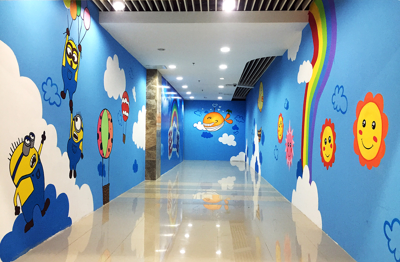 [豹小玉手绘]青岛-即墨-宝龙广场儿童游乐区手绘背景墙-商场装饰