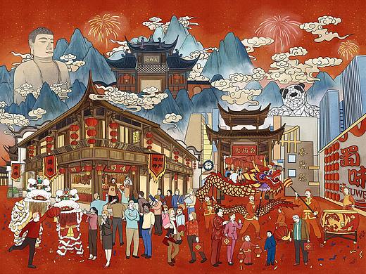 蜀味&桂花庄国风年货包装插画