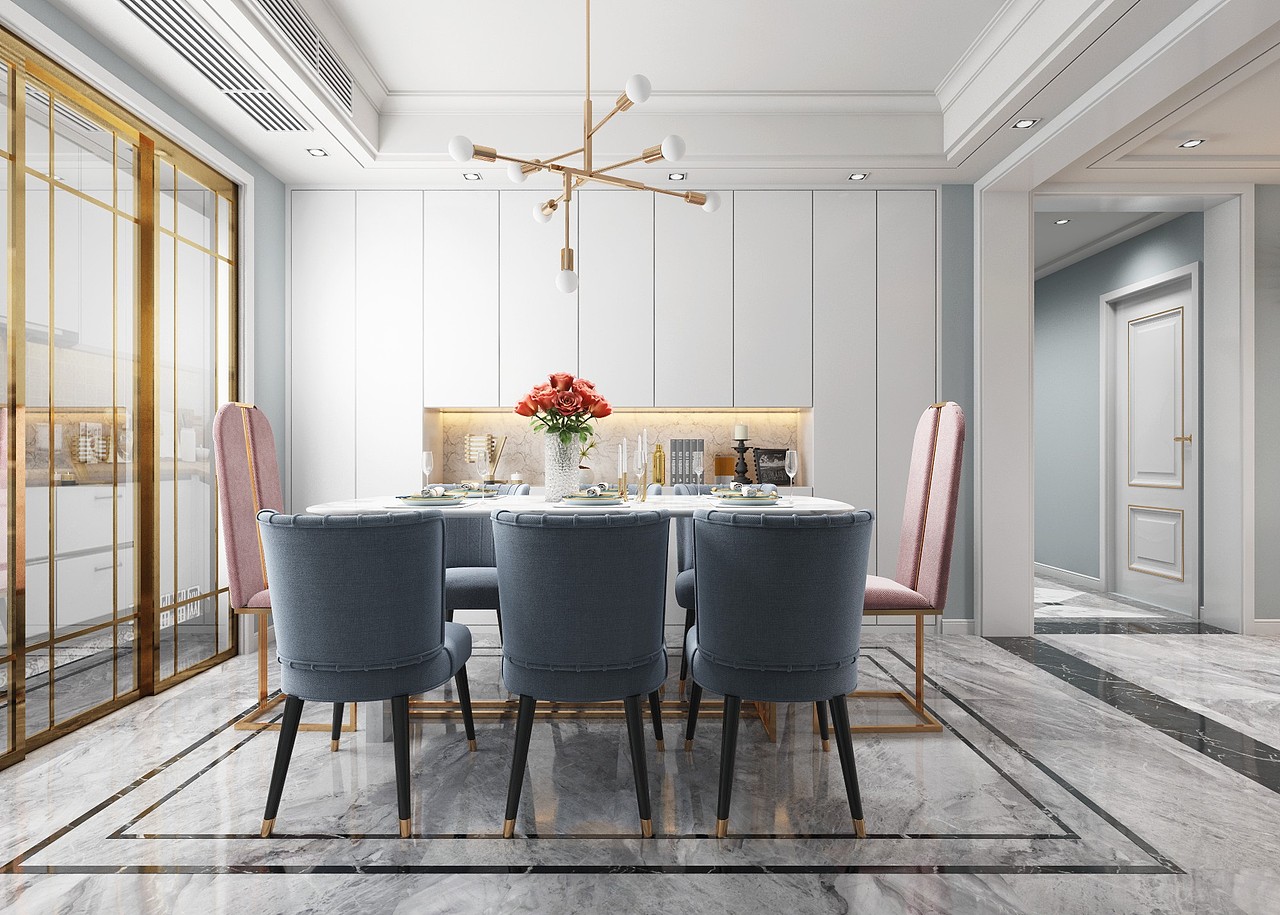 现代风格粉色系客厅餐厅