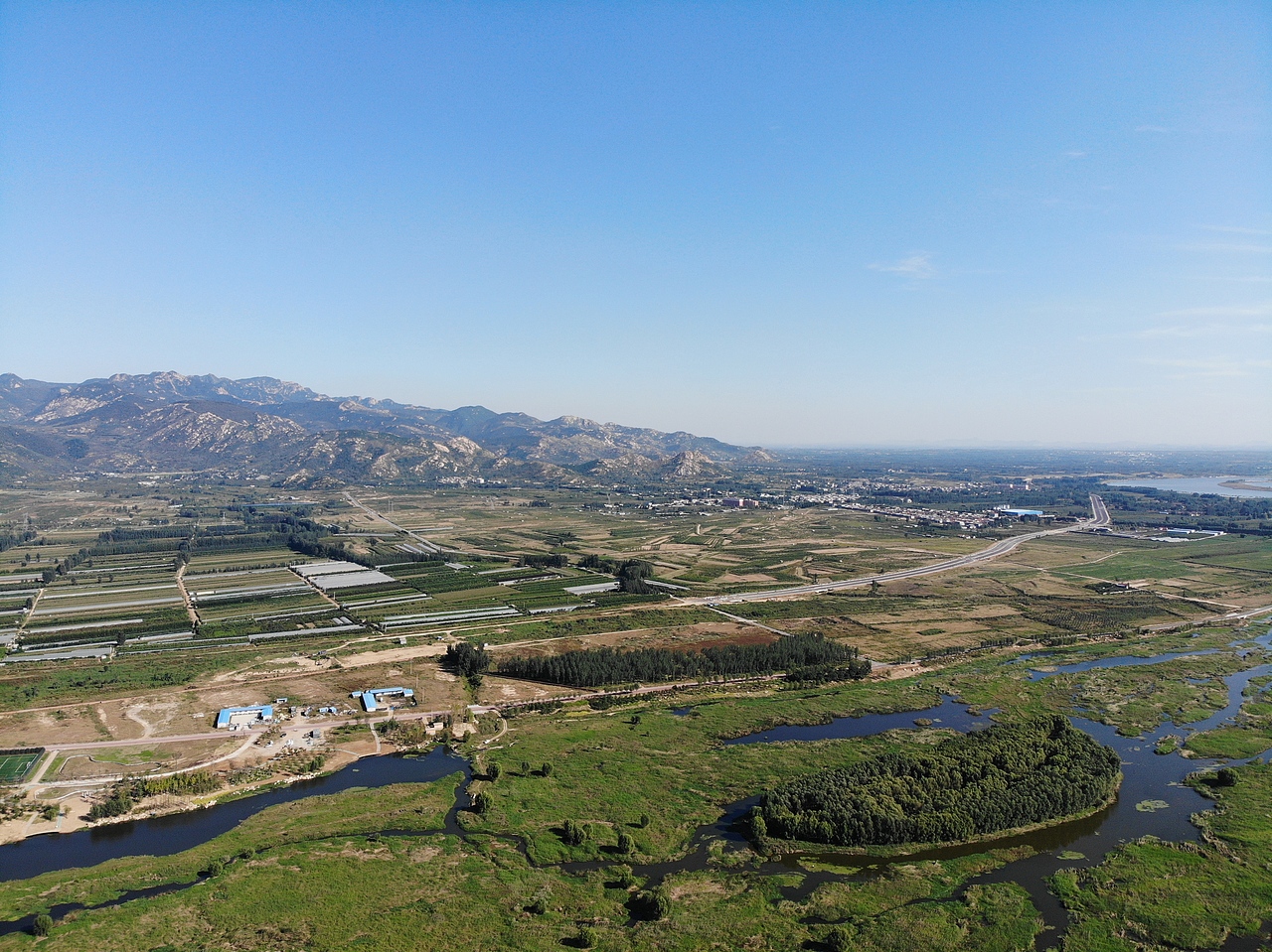 泰安大汶河湿地公园 北集坡湿地公园航拍美丽风景