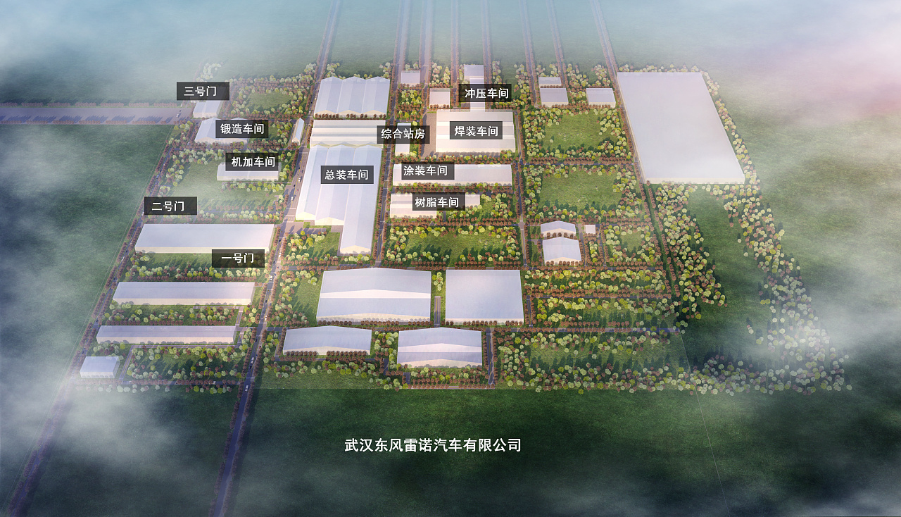 汽车工厂鸟瞰布局图