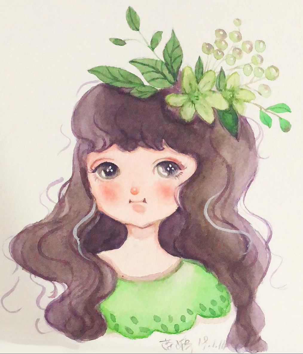 水彩小女生,临摹