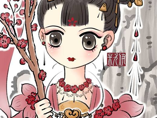 红梅仙子，水墨插画