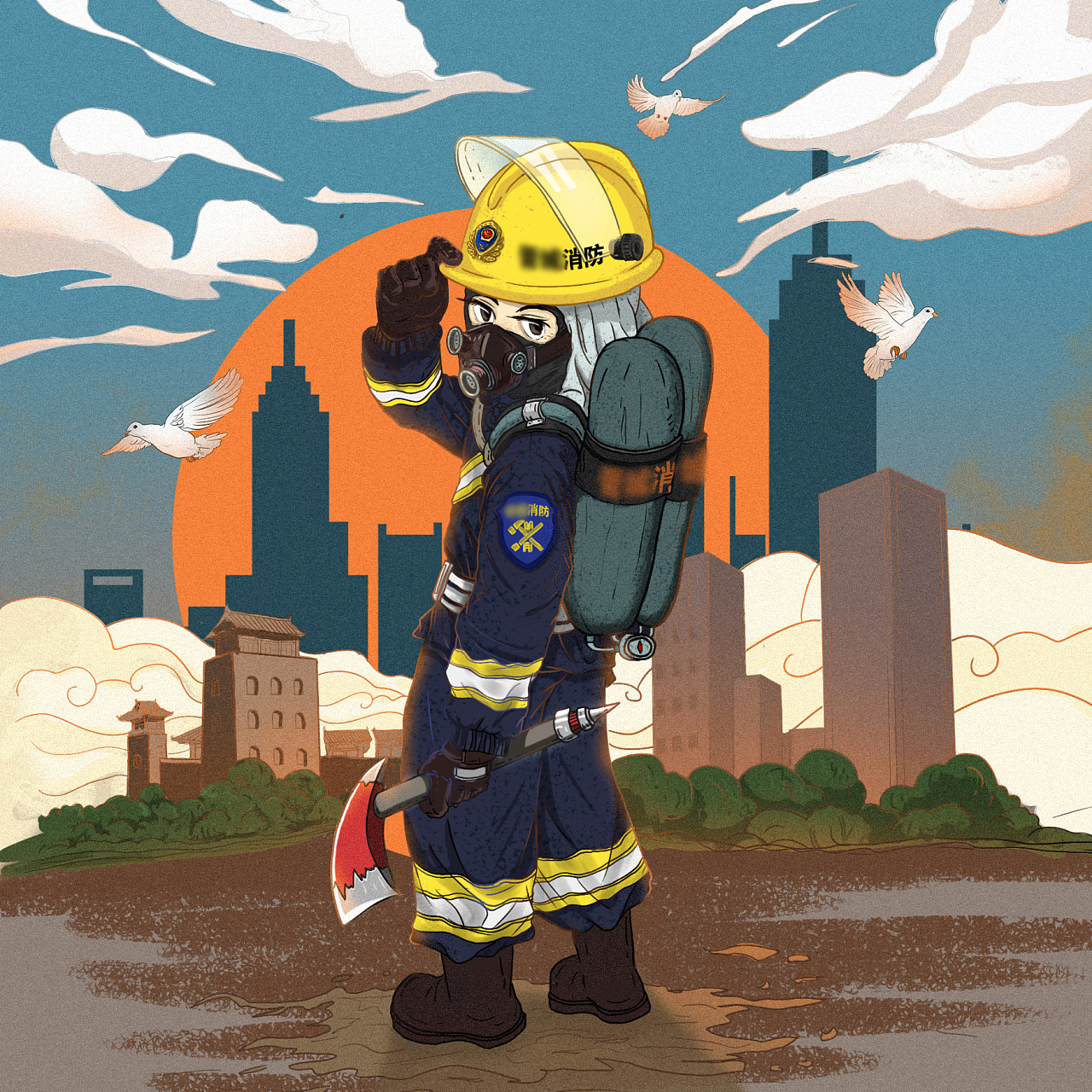 校园消防插画图片