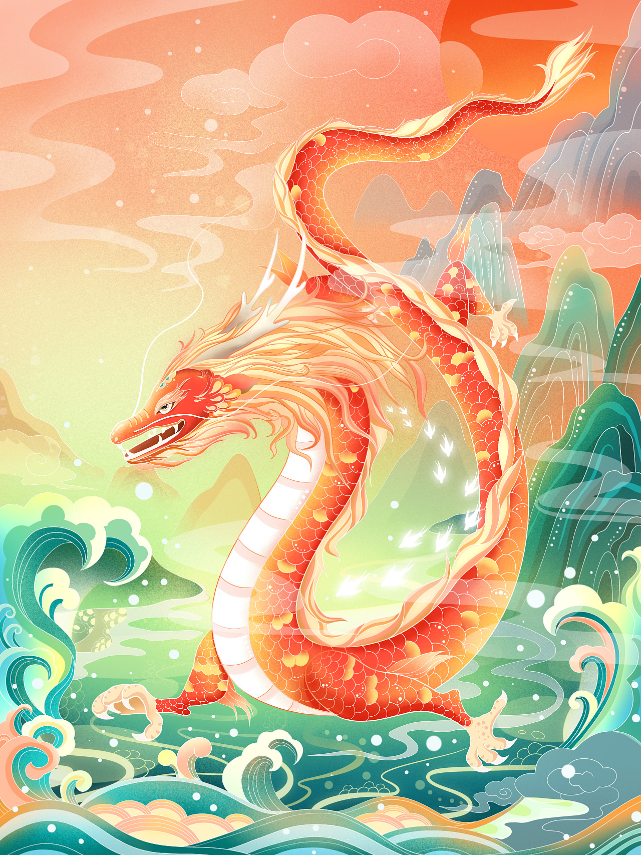 龙肖像形象国潮风插画