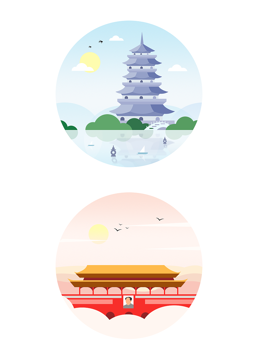 扁平化风景插画（2019-03-14）（图ZMTUwODE5Mzc2） - 创作习作 - 站酷设计师随遇而安2022原创素材 - 站酷ZCOOL