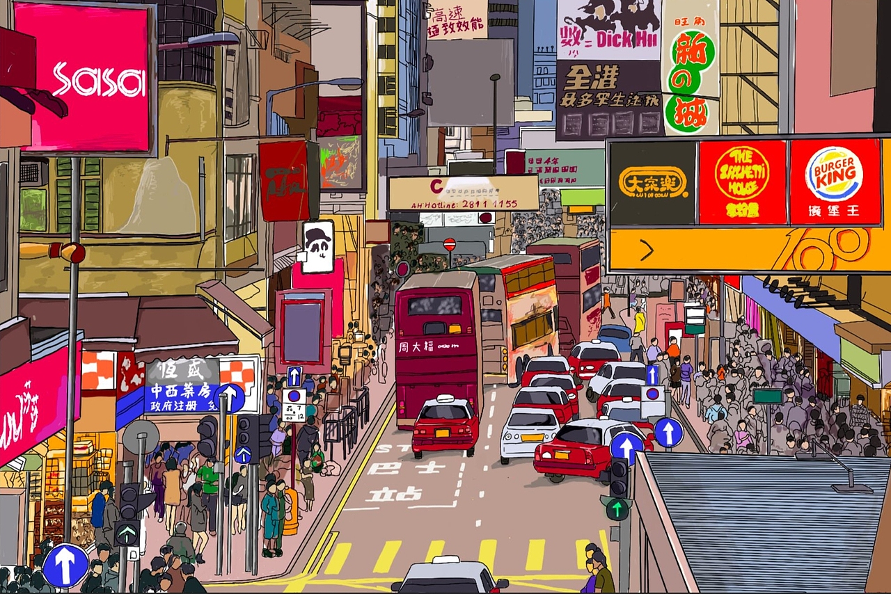 香港街景手绘