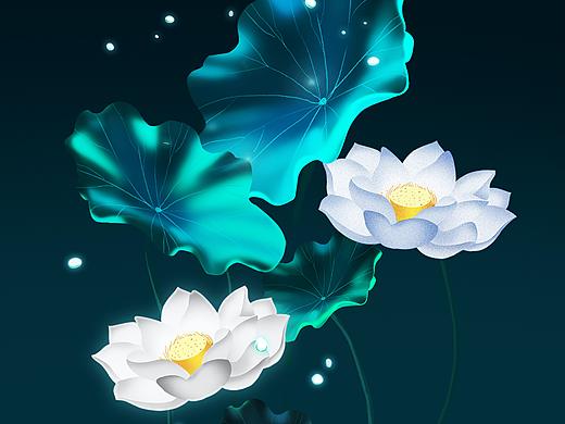 原创手绘小女孩荷花插画