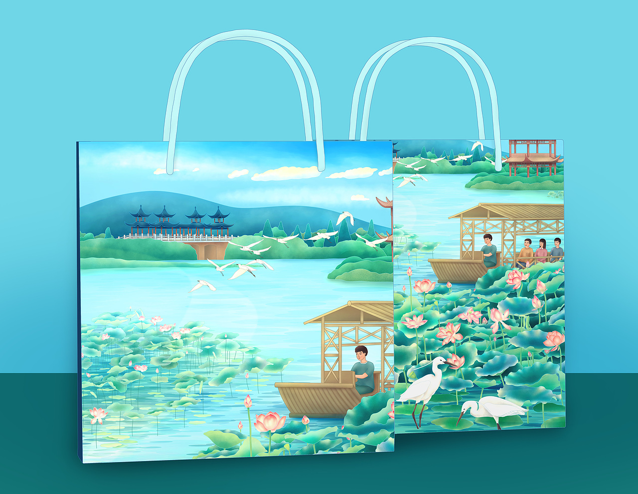 原创插画《洪泽湖-夏荷》样机