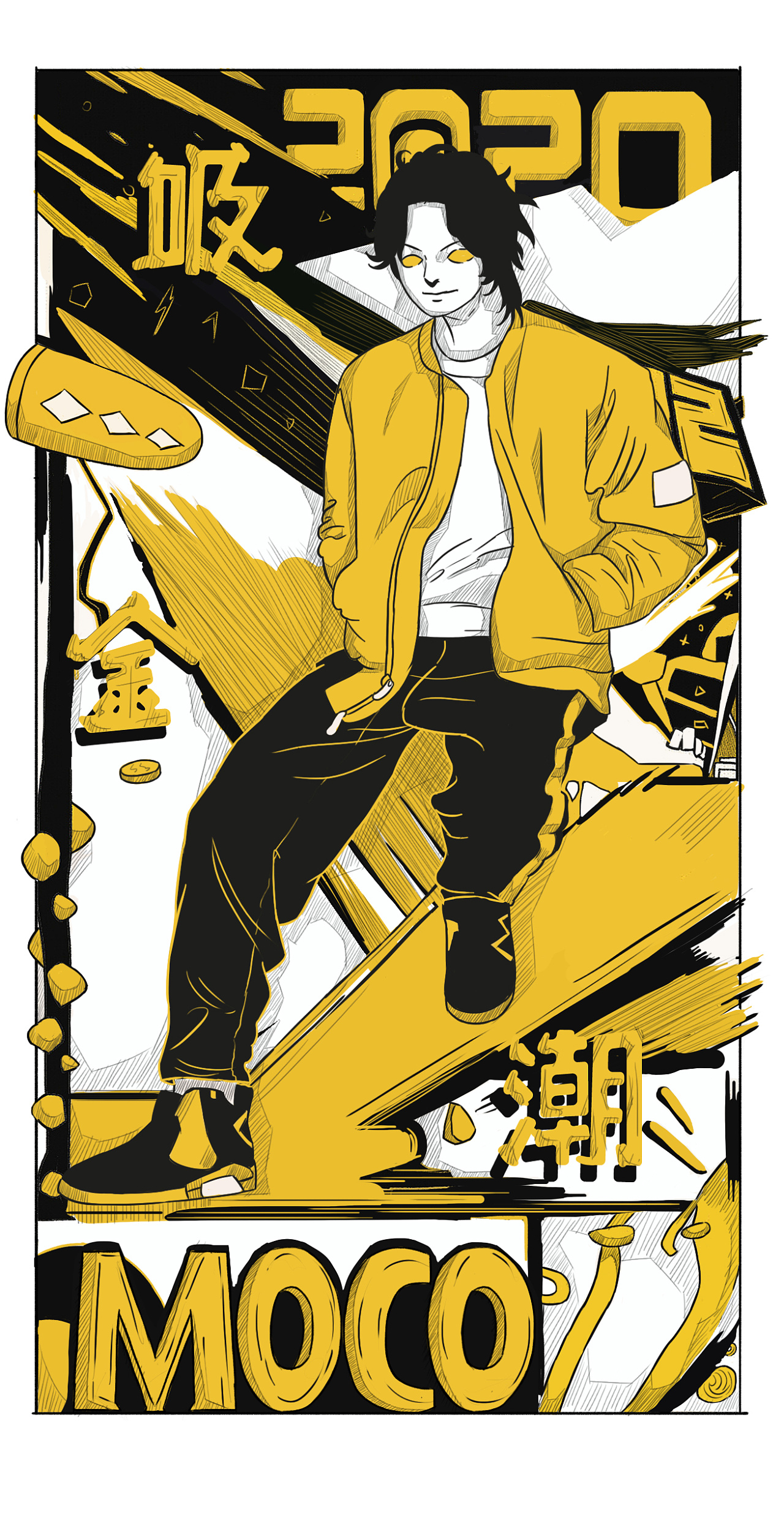 这是一套活动的插画,主要采用潮流涂鸦的风格.