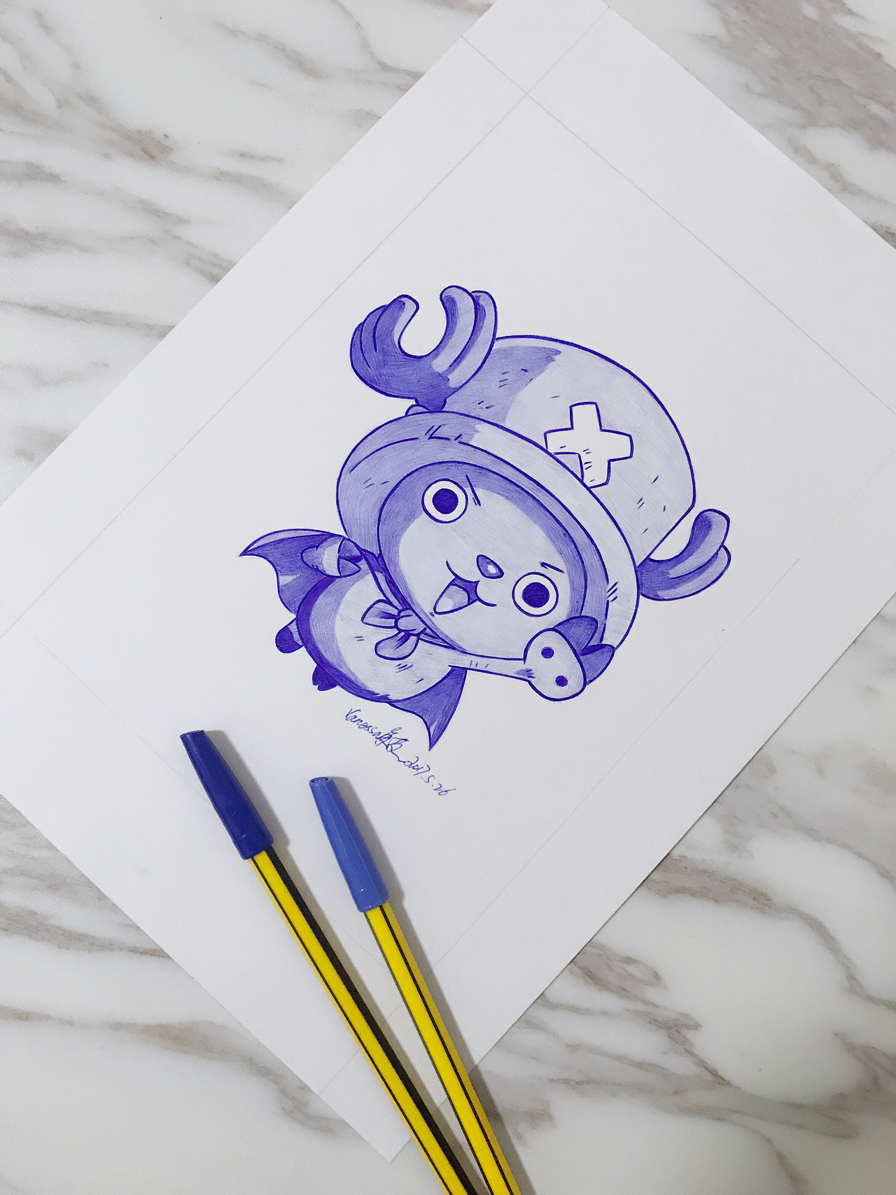 圆珠笔画乔巴带步骤