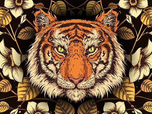 【老虎】美式暗黑风动物插画 潮流商业插画 啤酒包装
