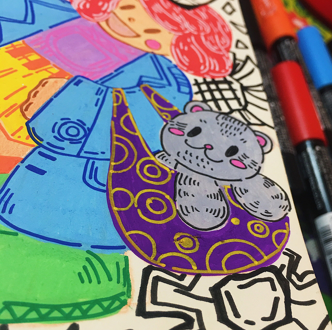 鸡翅笔下的小情侣呀<和你在一起>——丙烯马克笔装饰画