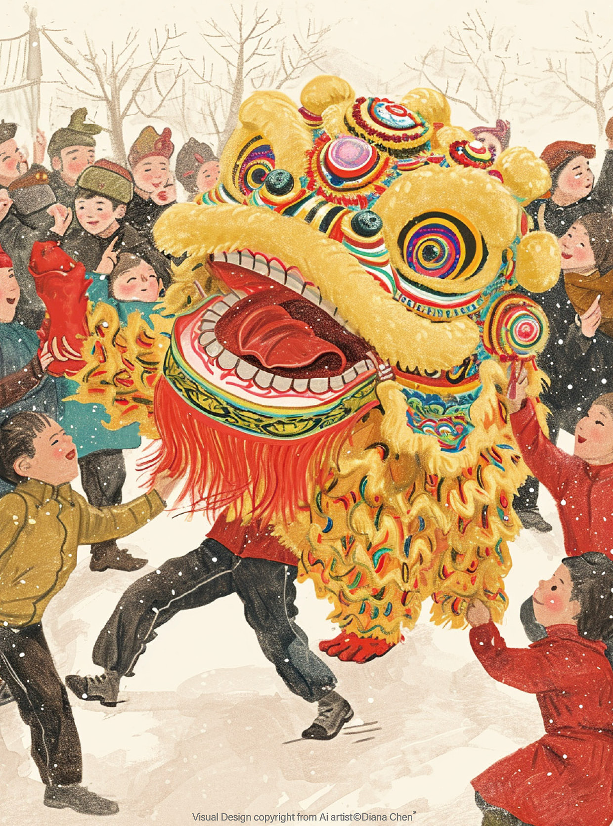 过新年啦🧨中国传统民俗舞狮子国潮插画技巧