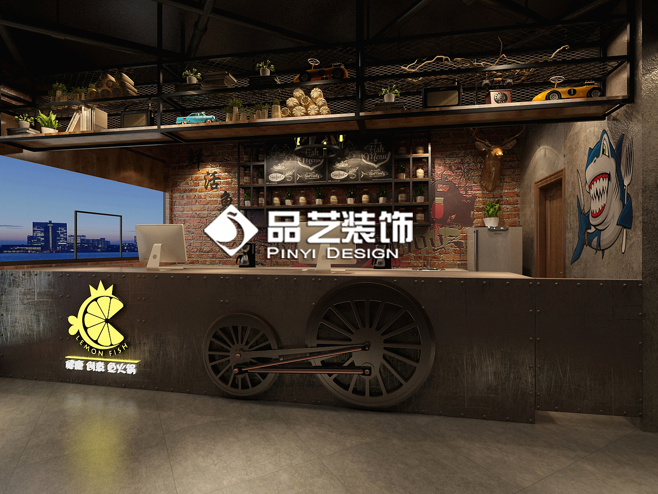 南宁柠工业复古风格檬鱼时尚火锅餐厅装修设计