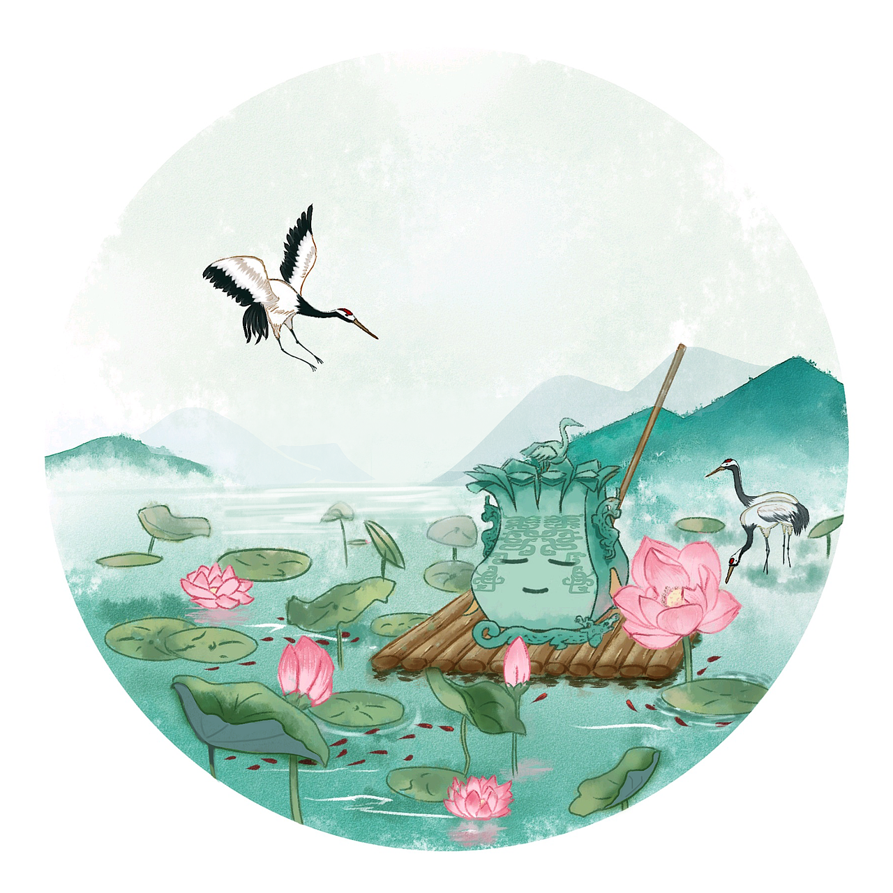 莲鹤方壶形象IP插画设计（图ZMjQ4MTEzMDU2） - 艺术插画 - 站酷设计师蘑菇啊蘑菇原创素材 - 站酷ZCOOL