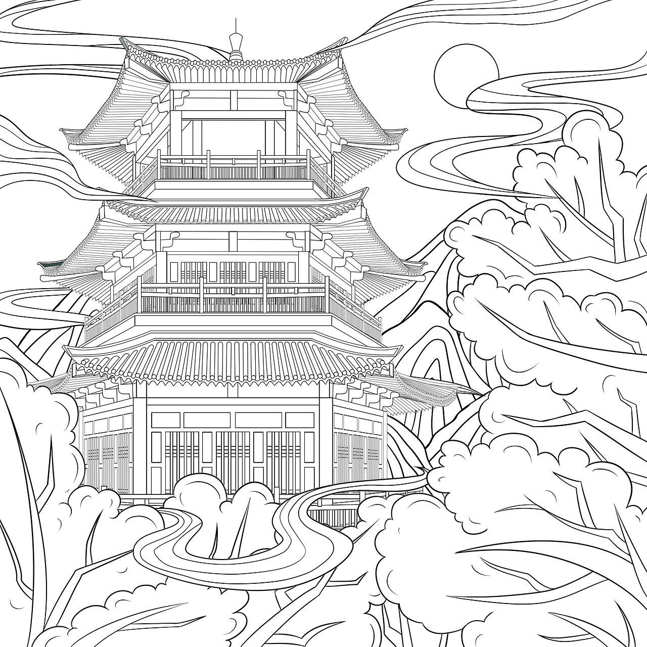 国潮建筑插画（图ZMjM5Mzg0NTg4） - 创作习作 - 站酷设计师歪蹄原创素材 - 站酷ZCOOL