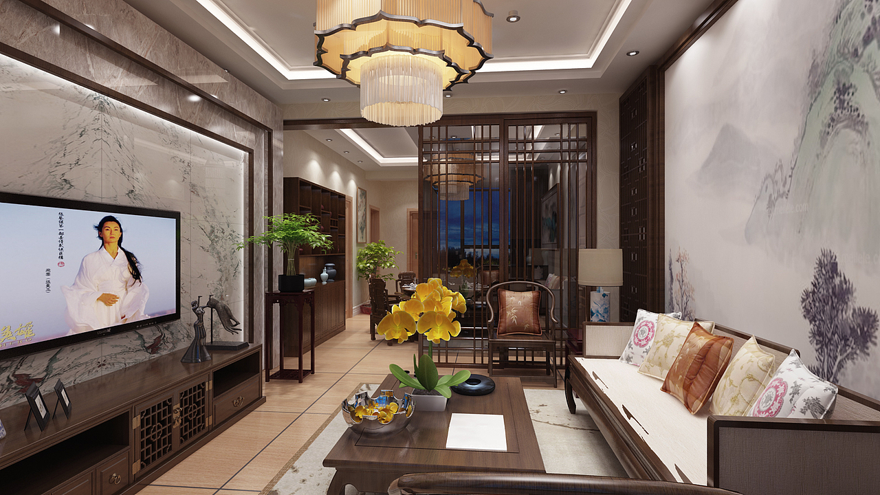 中式家装效果图（图ZOTQyMzU5NTI=） - 家装设计 - 站酷设计师默zff原创素材 - 站酷ZCOOL