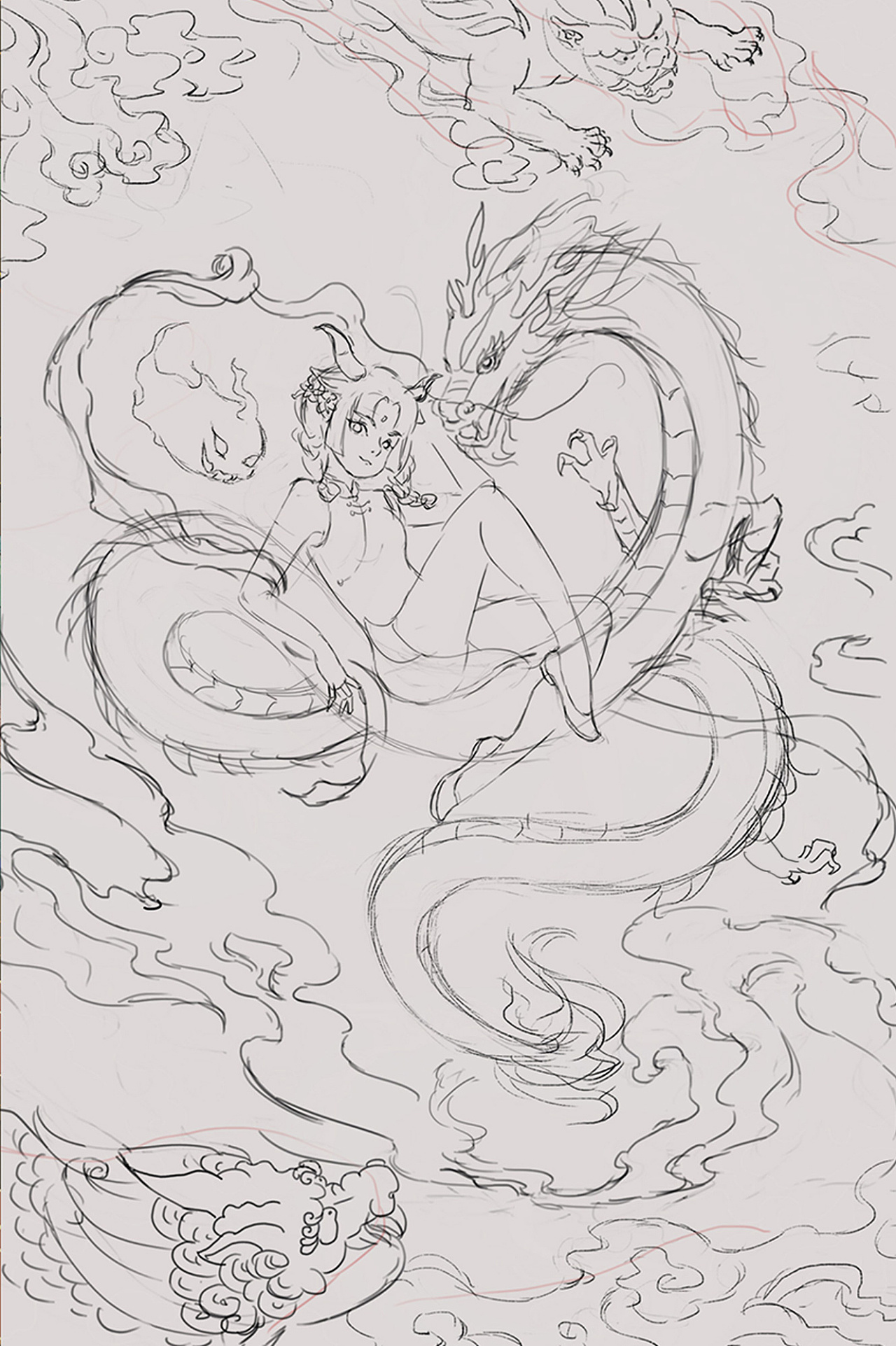 线稿过程图细节推 荐"力争上游 一举高粽"端午运营插画