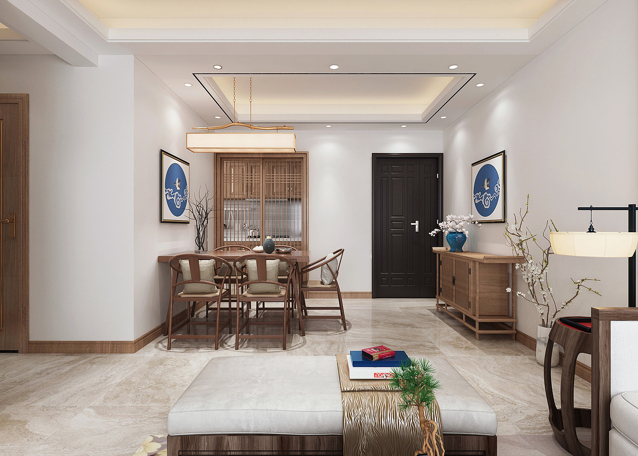 新中式客餐厅（图ZMTU1NjQ2NDg0） - 家装设计 - 站酷设计师1992效果图小可原创素材 - 站酷ZCOOL