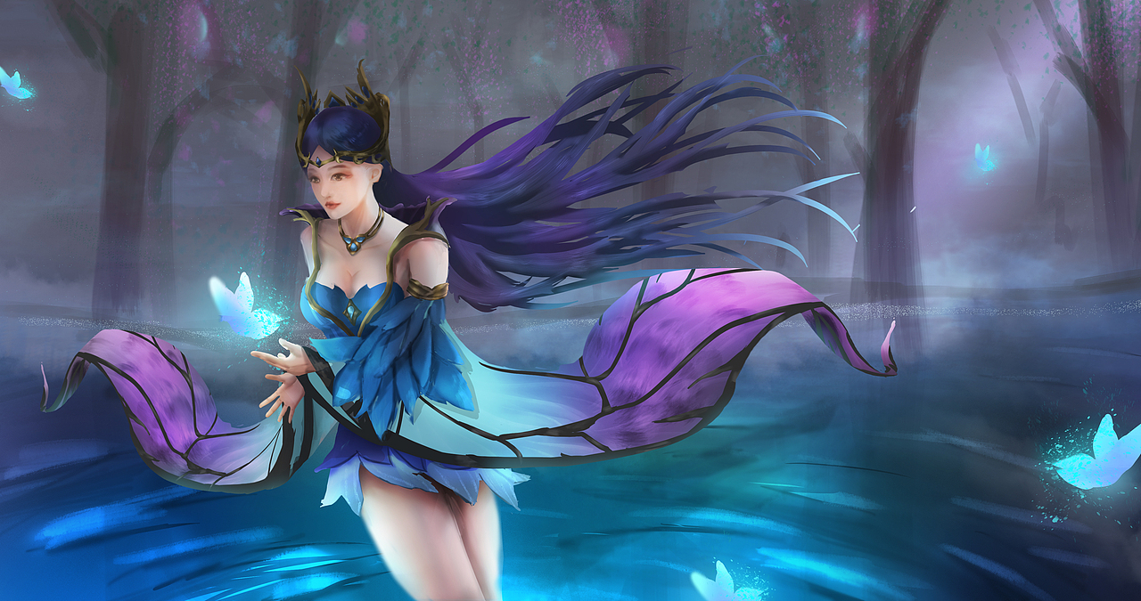 【仲夏夜之梦】貂蝉皮肤同人图绘制过程|插画|游戏原画|黑脸小生_原创