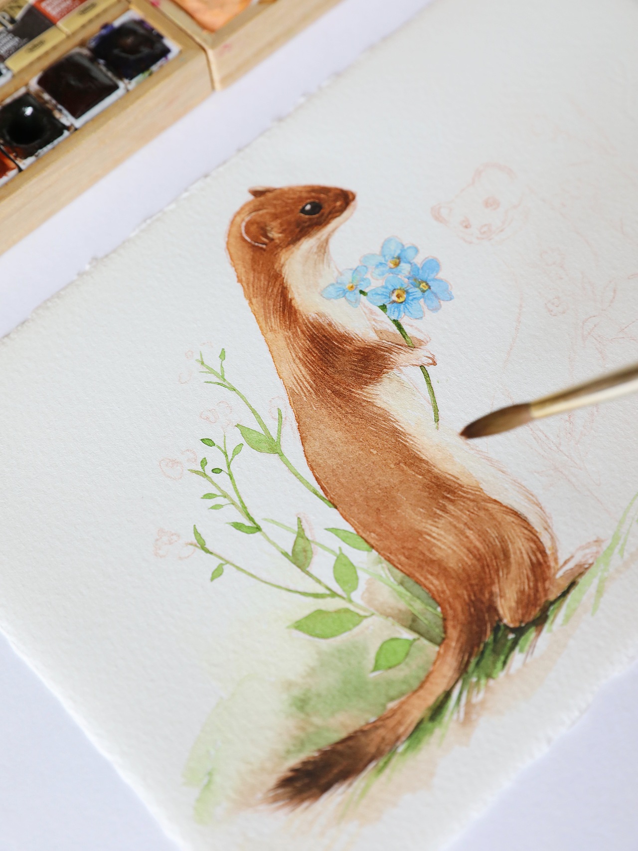 原创水彩治愈系小动物