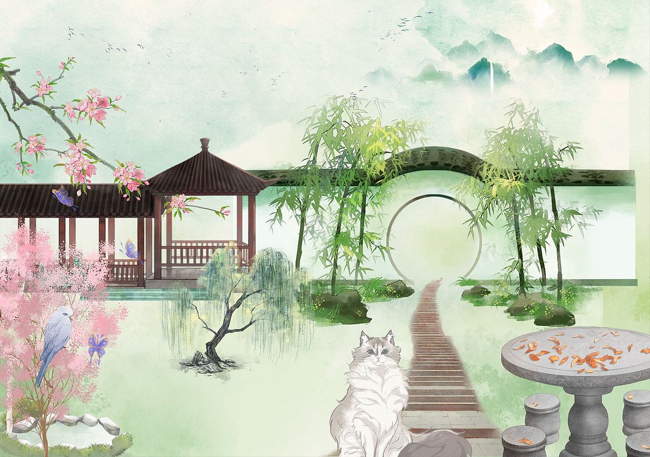 春色满园系列插画原创制作