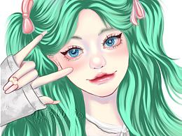 綠發(fā)色小姐姐一枚～日常頭像插畫打卡