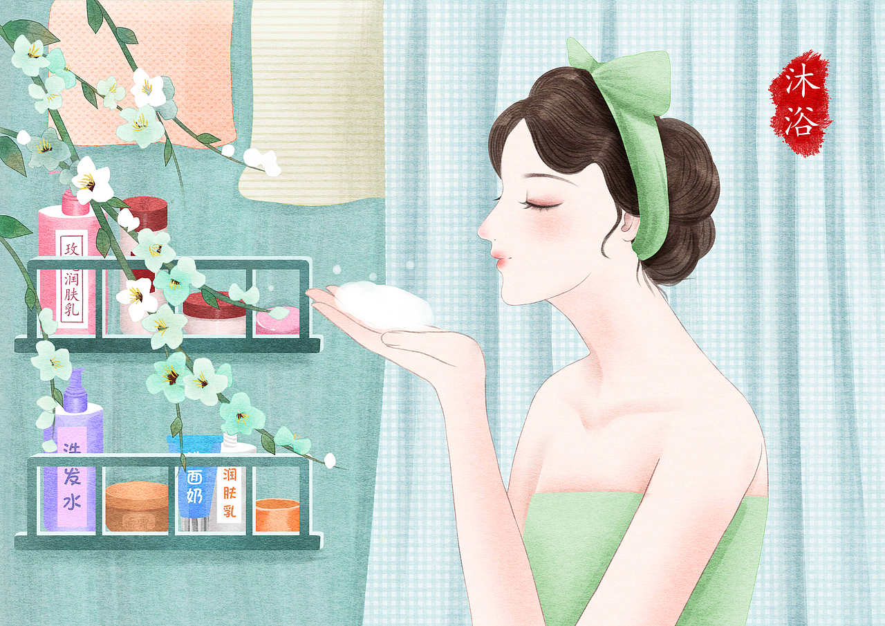 民国风女子化妆系列插画