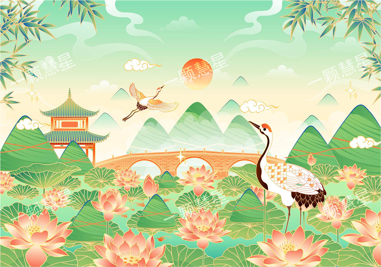 国风园林山水（图ZMjU2NTE0NDk2） - 商业插画 - 站酷设计师晚风在画画原创素材 - 站酷ZCOOL