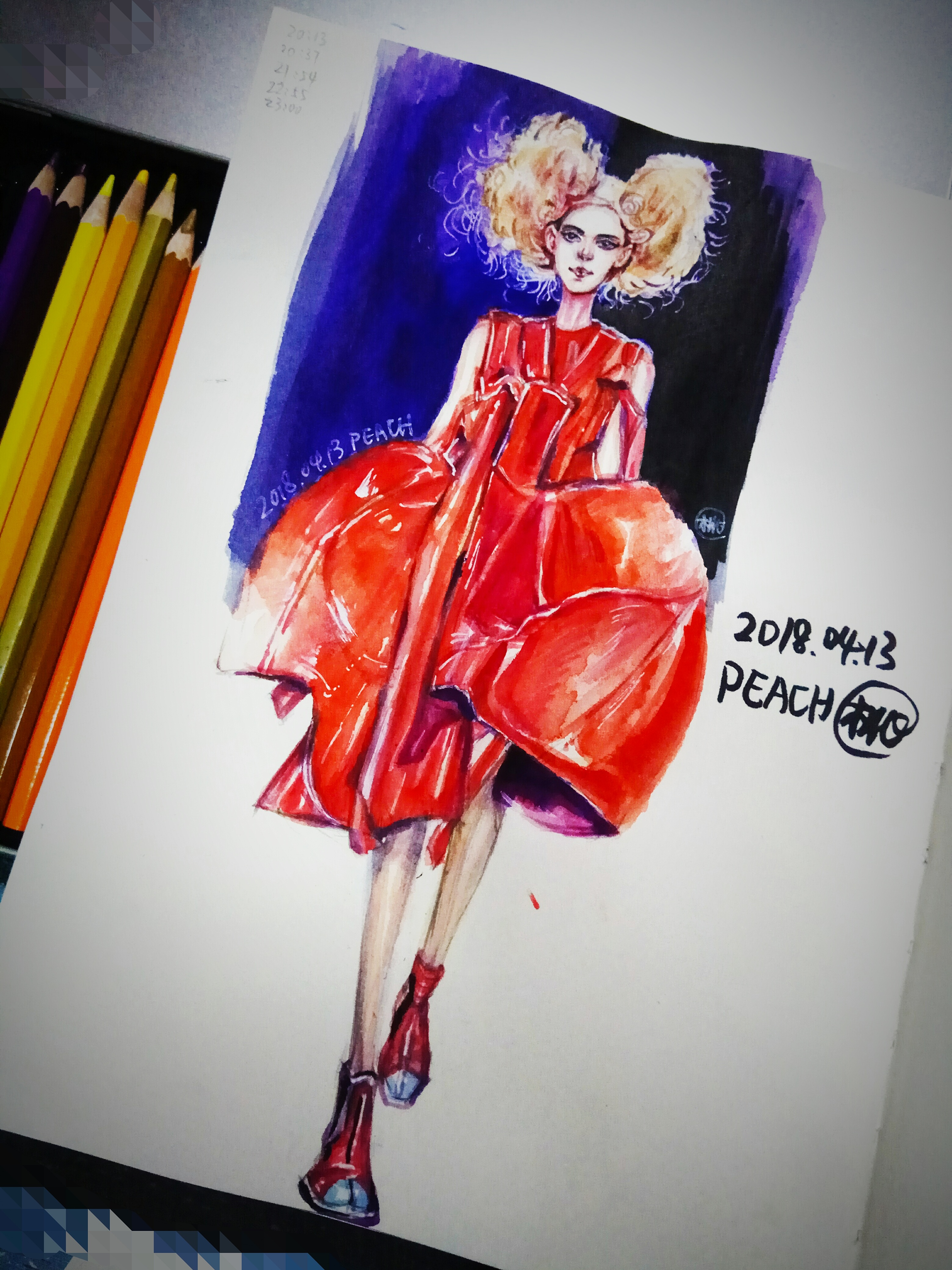 手绘服装效果图一张|插画|创作习作|涂鸦桃桃 - 原创作品 - 站酷