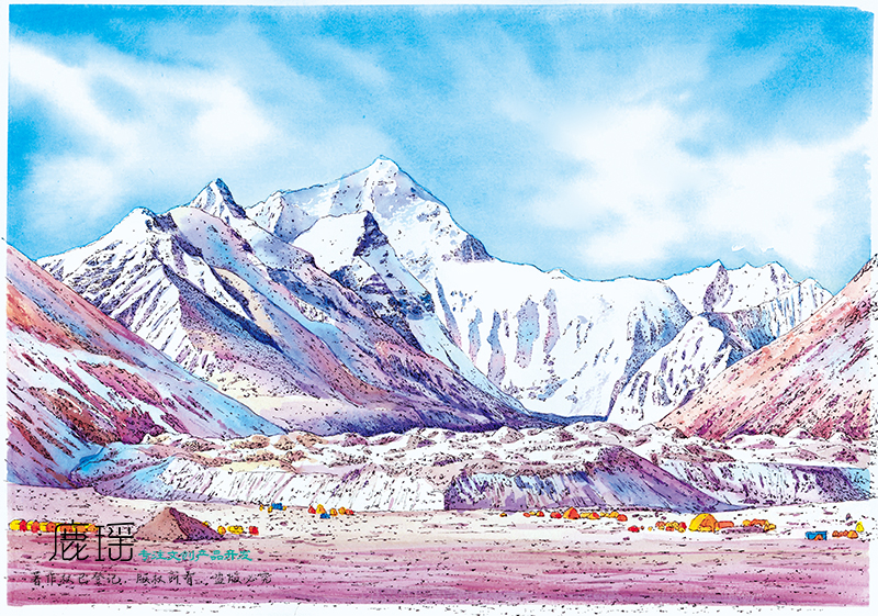 珠穆朗玛峰彩铅画图片