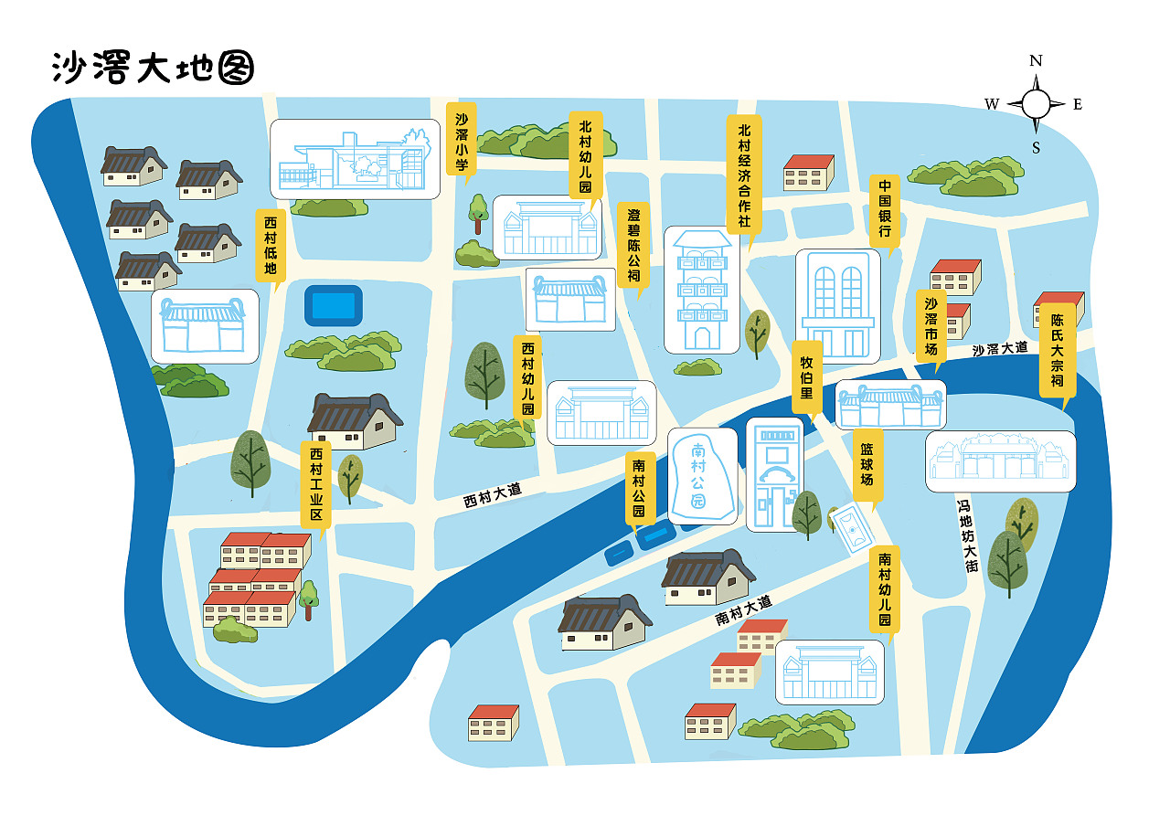 佛山沙滘村手绘地图