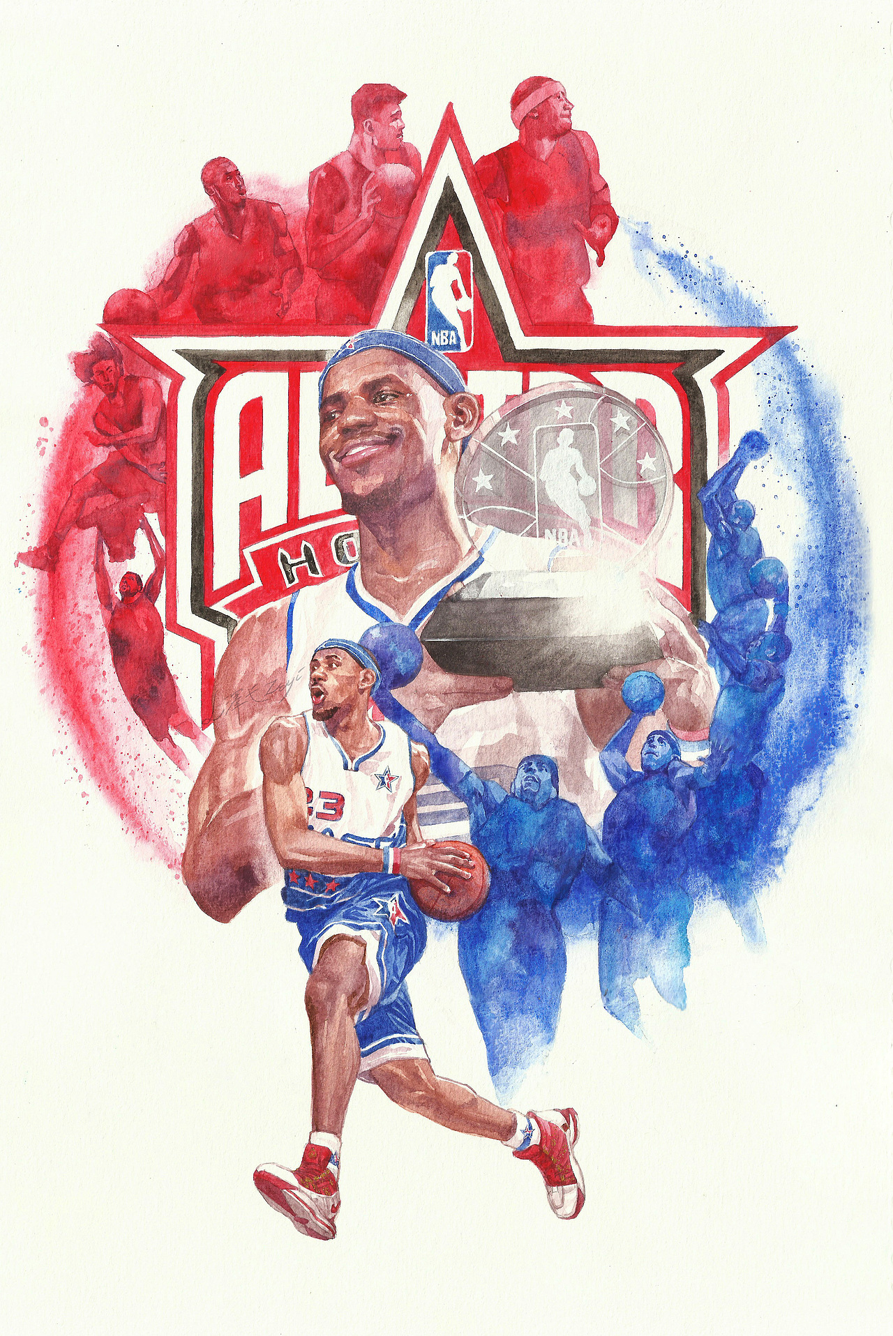 圣文森特圣玛丽高中svsm先发五虎标签nba詹姆斯水彩手绘全明星mvp篮球