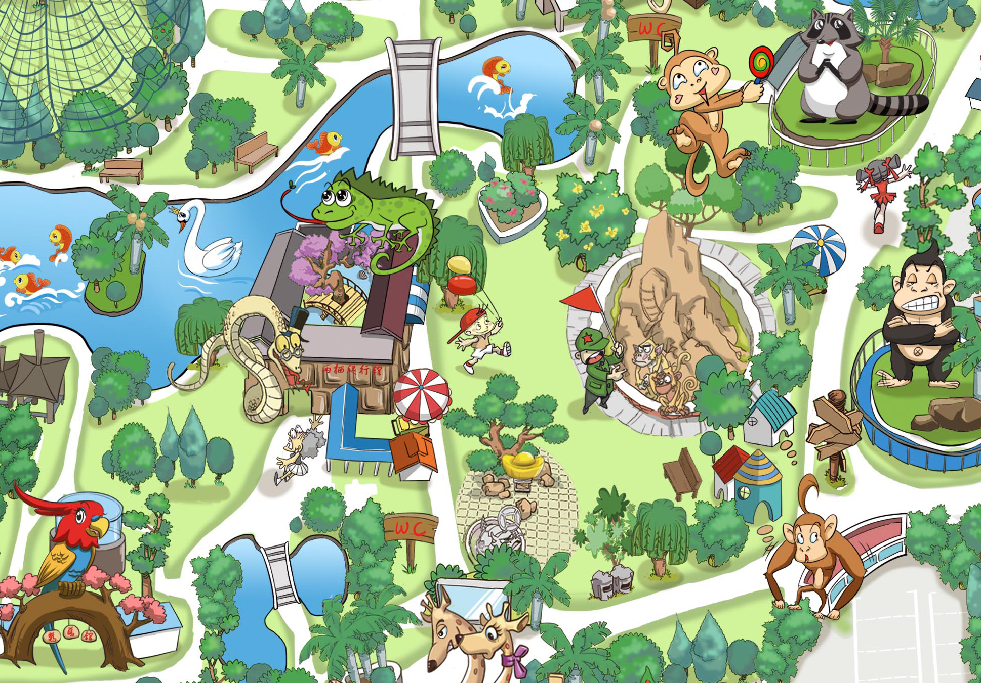 南宁动物园卡通手绘地图