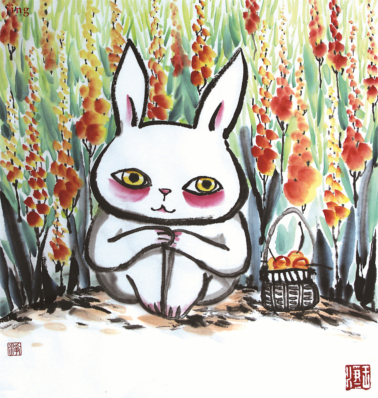 兔年插画合集 30幅兔年萌趣纸本水墨画