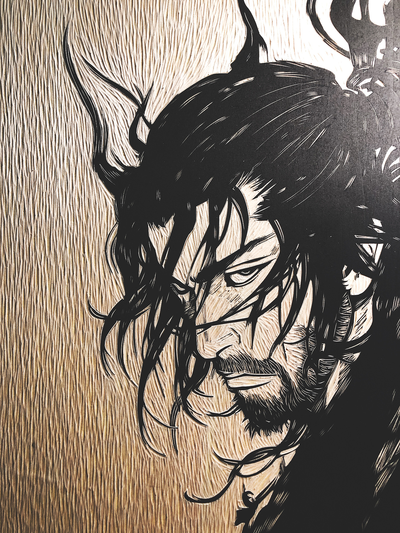 手工雕刻黑白木刻版画浪客行宫本武藏