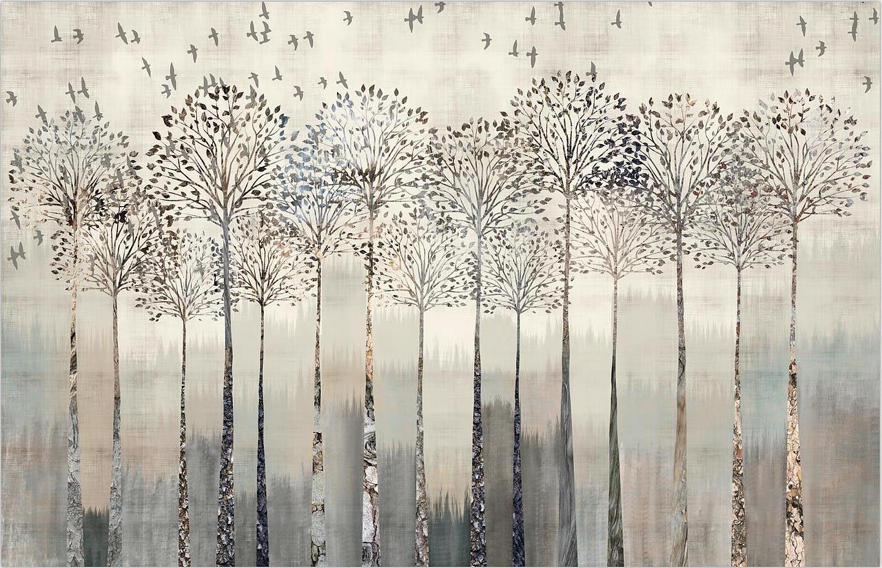 思舍艺术创意壁纸北欧客厅电视背景墙纸个性定制无缝壁画复古树林