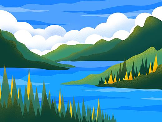少年山海--ipad插画扁平化风景