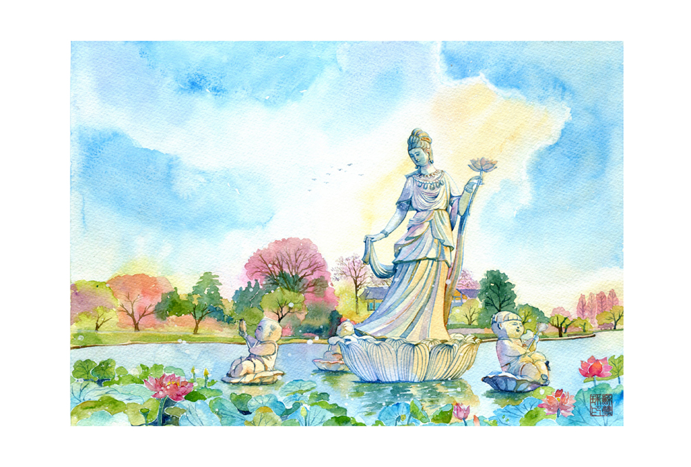 南京玄武湖手绘图图片