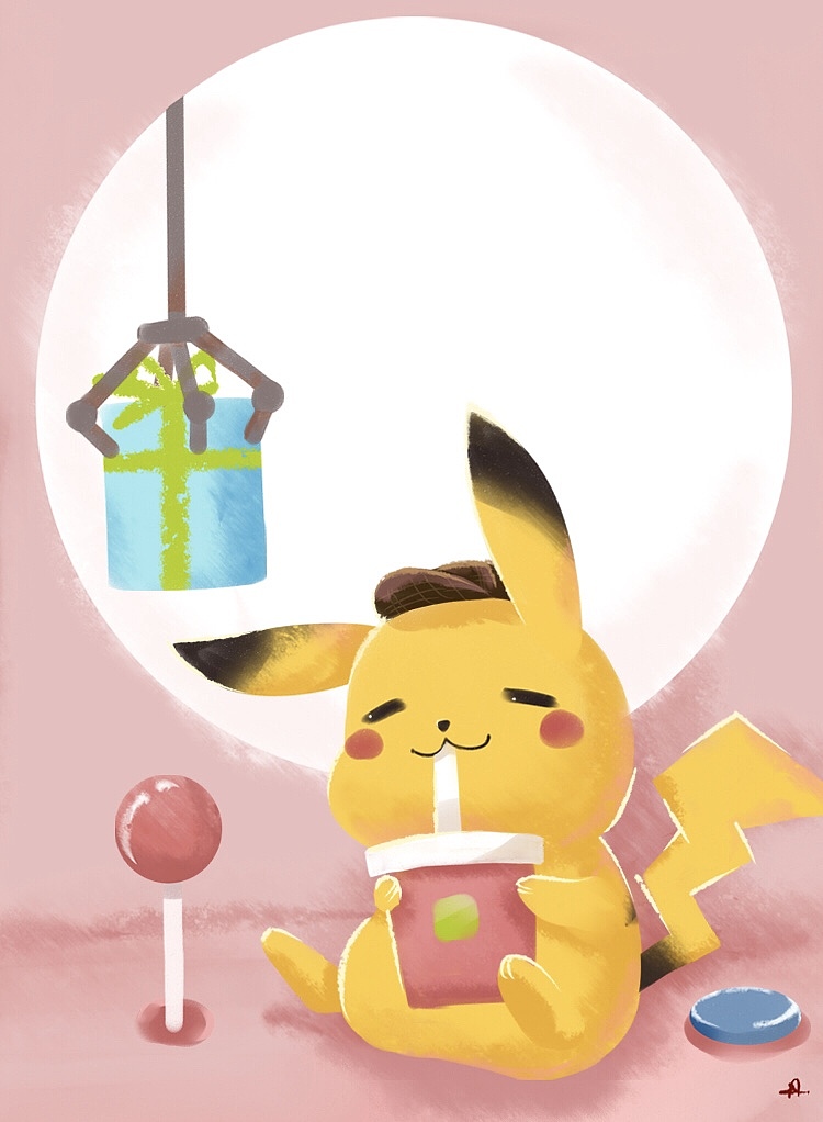 喝饮料的皮卡丘