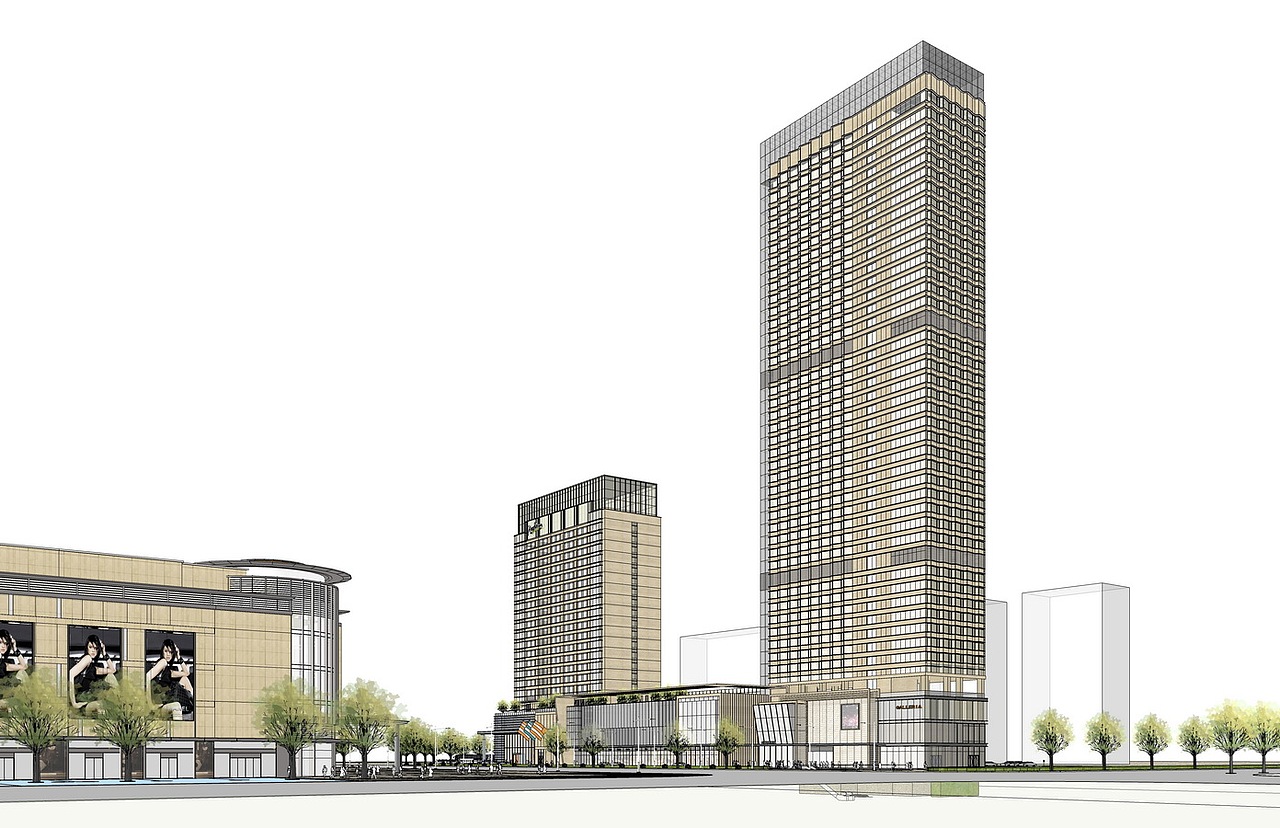 现代酒店建筑SU模型下载