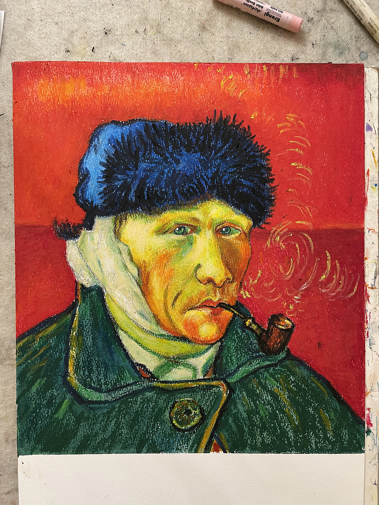 油画棒教程分享之梵高自画像（图ZMjM3NDI5ODA4） - 绘画 - 站酷设计师慕渔艺术原创素材 - 站酷ZCOOL