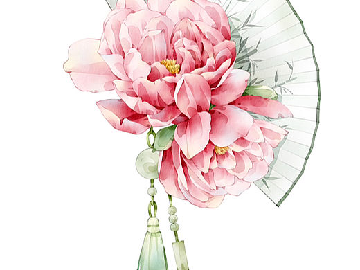 牡丹花扇/水彩
