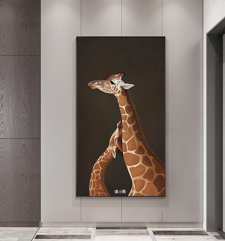 长颈鹿写实绘画